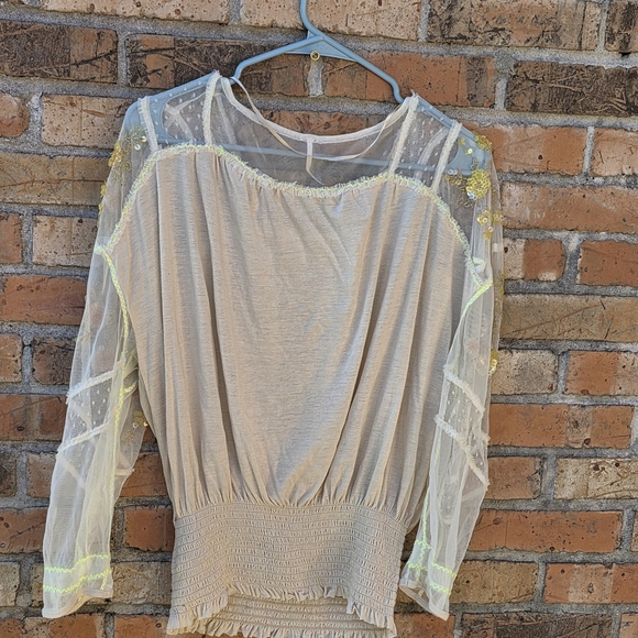 Free People Cream Blouse with Gold Embroidery - Picture 9 of 13
